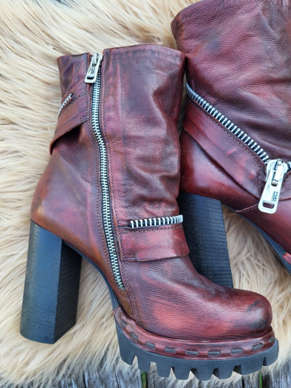 A.S.98 Made in Italy Leather Moto Boots | Size 38 | Distressed Brown - Picture 5 of 15